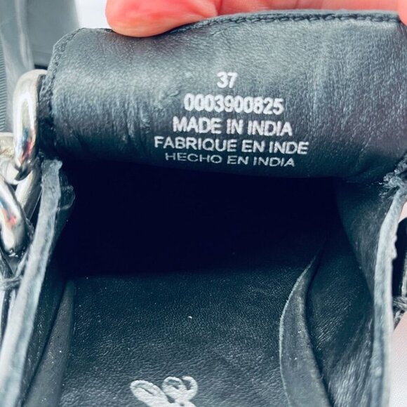 Free People Vida Mules 37 Black Leather Silver Link Chain Slip On Loafer - Picture 12 of 12